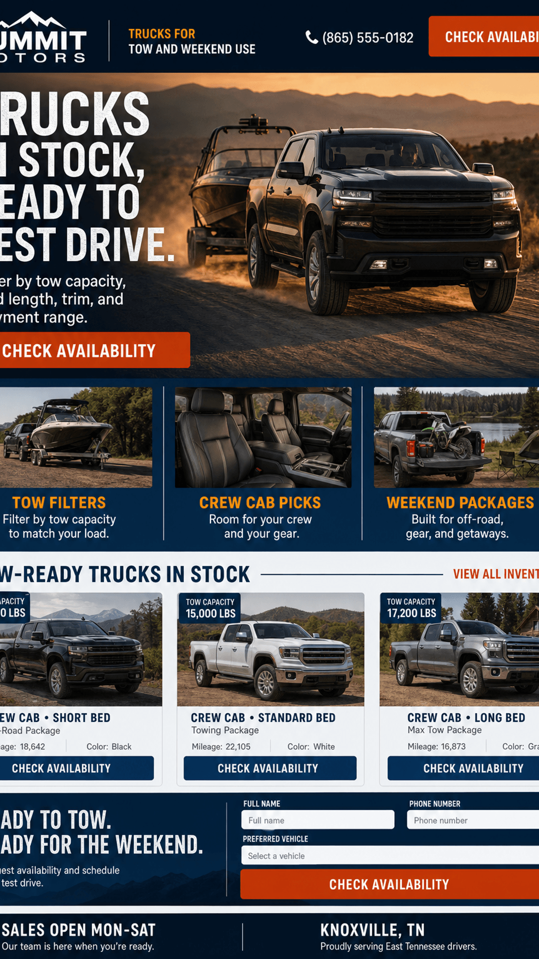 Truck / outdoor buyers landing page