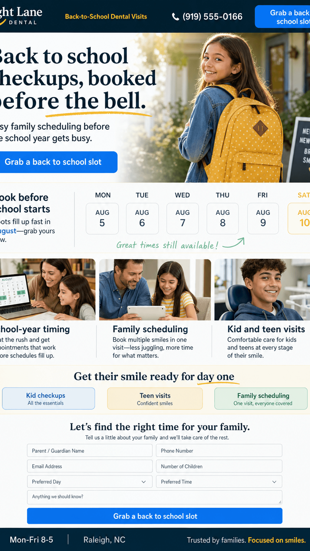 Back to school landing page