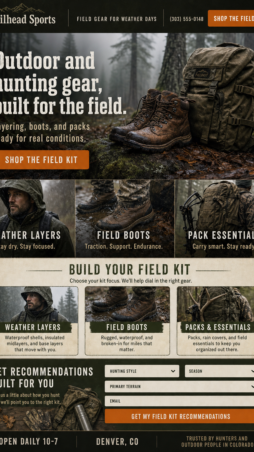 Hunters / outdoor landing page