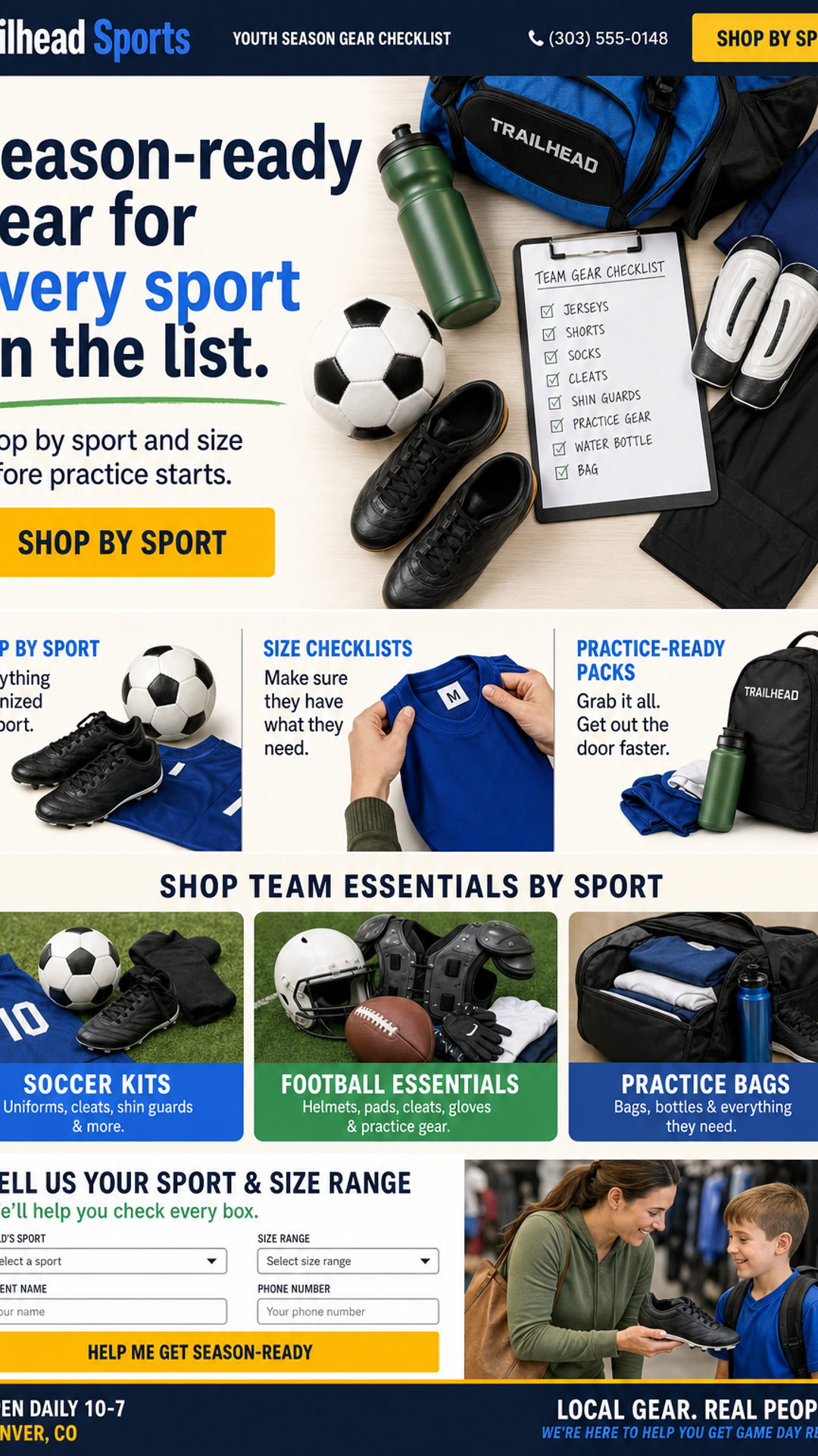 Youth sports parents landing page